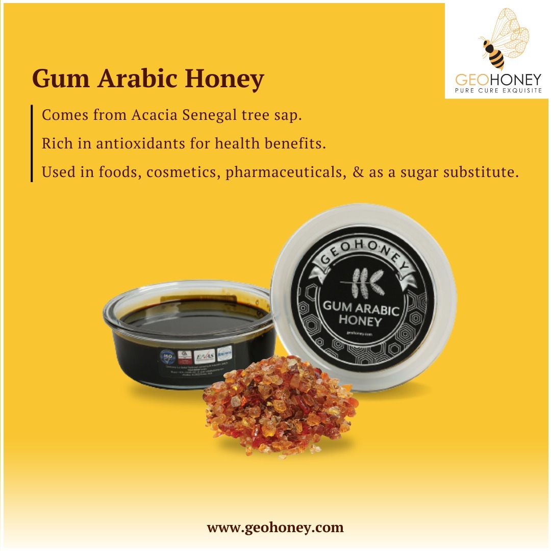 Explore the unique and delicious taste of Geohoney's Gum Arabic Honey! Made from the best Acacia Senegal tree nectar. it's not just a sweet treat, it's also great for your health with lots of good stuff inside. It helps you stay healthy and supports eco-friendly beekeeping too. Give it a try and enjoy nature's goodness!

Get yours here: www.geohoney.com ????✨

#gumarabic #honey #healthychoice #gumarabichoney #healthyliving #naturalsweetener #ecofriendly #beekeeping #organichoney #rawhoney #purehoney #healthychoices #superfood 
#naturelovers #geohoney