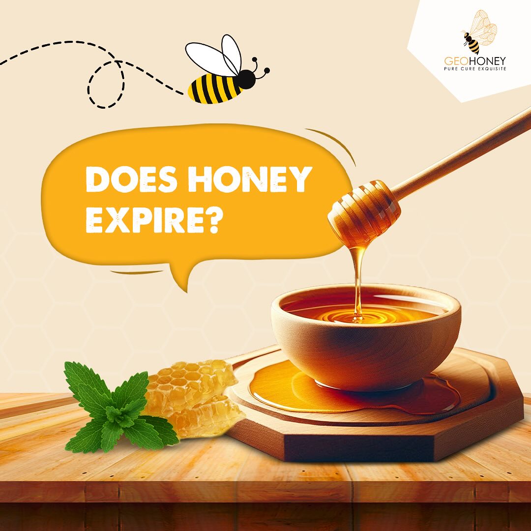 Honey does not expire in the traditional sense like many other foods do. It has an indefinite shelf life if stored properly. To maximize the shelf life of honey:
- Store it in a sealed container at room temperature.
- Keep it away from moisture and direct sunlight.
- Avoid storing honey in the refrigerator, as it can speed up crystallization.

#GeoHoney #PremiumHoney #HoneyLovers #NaturalSweetness #AlmondHoney #RawHoney #HoneyCollection #HealthyLiving #OrganicHoney #DeliciousHoney #HoneyForHealth #HoneyDelight