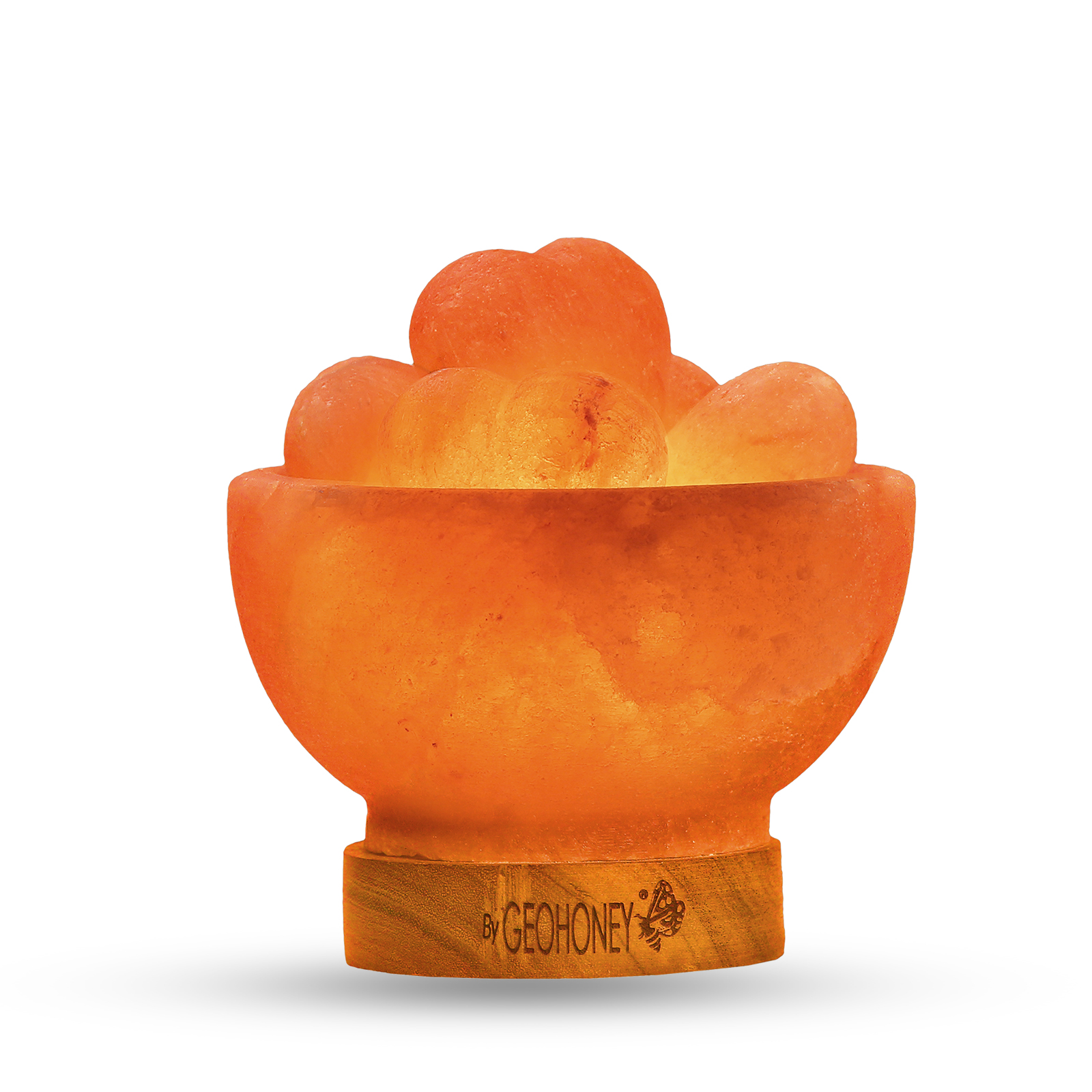 Himalayan Salt Fire Bowl Lamp with Heart Crystals